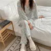 Home Kleidung Alien Kitty Chic Mint Druck Casual Blumen 2023 Baumwolle Sexy Sommer Pyjamas Süße Nachtwäsche Homewear Lose Zwei Stück Anzug