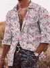 Camisas casuais masculinas Moda Luxo para homens de grandes dimensões Flores de camisa impressa Botão de manga longa Top Men Flood Holiday Cardigan Blouse