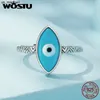 Band Rings Wostu 925 Sterling Silver Vintage Style Lucky Hand of Fatima Opening Ring Blue Demon's Eye Stackable Rings Party Jewelry Gift J230522