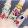 Damskie męskie pierścień kryształowy cyrkon Kamienne pierścienie Prawdziwa złota talerz kolorowy cyrkonia palec micro prepor