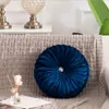Travesseiro /estilo europeu decorativo arremesso de veludo luxuoso tecido plissado de roda redonda sede de abóbora s c63b