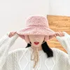 Wide Brim Hats Winter Women Thick Bucket With Earmuffs Solid Color Hat Lamb Hair Warm O2O01