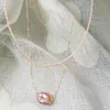 ネックレス34mmミニライスパールストランドネックレスシンプルなファッションシャイニーパール天然淡水真珠チョーカーネックレス女性のためのジュエリー
