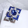 Klusterringar unika fyrkantiga ovala safir full diamantpar ring för kvinnor geometriska zirkoniumsilverpläterade jubileumsgåva smycken