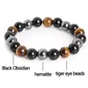 Strand 10mm Beads Feng Shui Gift Magnet Tiger Eye Obsidian Bracelet For Man And Women Handmade Good Lucky Amulet Jewellery