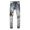 Designer Kleding Amires Jeans Spijkerbroek High Street Amies Modemerk 882 Blauw Gorilla Hoofd Borduurwerk Stretch Gat Trend Slank Recht Small Feet Jeans Man Di