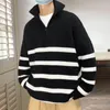 Pulls pour hommes Mode à rayures pour hommes Col rabattu Pulls Oersize Pull ample Vêtements d'extérieur Printemps AutomneStyle japonais Hommo Pull