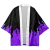 Ubranie etniczne 2023 Mężczyźni Kobiety Czarny płomień nadruk Bluzka Bluzka Haori Obi azjatyckie ubrania w stylu japońsku w stylu Kimono i szorty