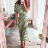 Grundläggande casual klänningar Eleganta kvinnor 2023 Summer Fashion Printed Short Sleeve Shirt Dress Vintage Midje TIE -UPP -BANGAGE LÅNG ROBE 230522