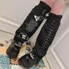 Calcetines de mujer Ruibbit Punk gótico con cordones Harajuku japonés sobre la rodilla calentador de piernas estampado de mariposa calcetín de pie cubierta de manga negra