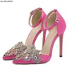Sandals Liyke High Quality Crystal Diamond Pointed Toe Stiletto Heels Wedding Prom Shoes Fashion Buckle Strap Women Pumps Sandal Size 42 J230518 J230519