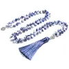 Colares 8mm Flor Natural Azul Sodalite Frisada Mala Colar 108Japamala Meditação Yoga Espírito Jóias Homens e Mulheres Rosário