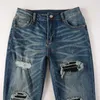 Patch amari Washed amirl Street amirlies am es amis Blue imiri amiiri Pants AM High Designer Clothing Hole es Old Jeans Denim Jeans Mens Slim Fit Elastic Slim Feet SPSX