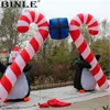 6m 20ftW large outdoor gift shaped christmas inflatable arch ornament penguin candy cane archway for Xmas holiday decoration