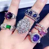Womens Mens Ring Crystal Zircon Stone Rings Real Gold Plate Colorful Zirconia Finger Micro Pave S925 Silver Gemstone Jewelry Gift