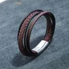 Tennis Bracelets Multilayer Men Bracelet Braided Genuine Leather Bangles For Male Stainless Steel Clasp Wrap