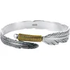 Bangle Vintage Thai Silver Feather Open-Ended Bracelet Women's Fashion Personality Golden Leaves