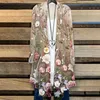 Kvinnors blusar 3d blommor skjortor sommarlångärmad öppen front kimono cardigan bohemia blus skjorta kvinnor vintage mode tunika boho sjal