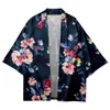 Ropa étnica tradicional japonesa Kimono Cardigan pantalones cortos de playa verano estampado de flores ropa de calle mujeres hombres Yukata Harajuku Haori camisa