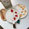 Plates Vintage Ceramic Breakfast Pizza Bread Plate With Handle Round Fruit Stoare Dinner Hand Painted Strawberry Tableware