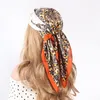 Scarves 70CM Square Silk Scarf Turban Headband Women's Hair Accessories Green Flower Print Ribbon Hairband Bow Rope Head Kerchief