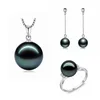 Set S925 Argento sterling 14mm grande Collana di perle rotonde perfette in stile Tahiti Set di orecchini e anelli Gioielli di moda Per le donne