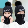 Basker unisex stickade hattar höst vinter varm ull beanie motorhuven plysch sammet öronflik smsdubbs halsduk utomhus cykande cykling skid capsberet