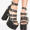 Black Sandals Pereira Rivet Decor Platform Ankle Buckle Band High Heel Open Toe Shoes for Women on Heels Zapatillas Mujer s