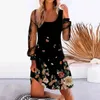 Casual jurken mesh lente zomer dames mini jurk sexy vlinder geprinte lange mouw losse 2023 vintage dames gewaad mujer