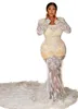 2023 AMVCA Aso Ebi Wit Mermaid Prom jurk Lant Beed Feather Evening Formeel feest tweede receptie verjaardag verlovingsjurken jurk Robe de Soiree ZJ290
