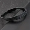 Bedelarmbanden jiayiqi dubbele laag gevlochten lederen armband voor mannen zwarte/bruine trendy mannelijke sieraden bangle eenvoudig design herencadeau