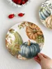 Plates Pastoral Style In-Glaze Decoration Pumpkin Ceramic Dinner Plate Dessert Dish