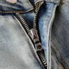 Designerkleidung Amires Jeans Denim-Hosen 839 Amies trendige Marke mit abgenutzten Löchern, Tarnaufklebern, großer Schaden, schmale Passform, kleiner Fuß, elastische Jeans, Herren, hohe Str