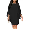 Plus size Dresses Women Plus Size Ruffles Batwing Half Sleeves Knee-Length Loose Asymmetrical Dress Office Lady Solid Color Chiffon Wrap Hip Dress 230520