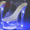 Sandals Voesnees 34-43 Nightclub LED Light High Heels Sandals Luminous Shoes Catwalk Pole Dancing Shoes Crystal Clear Platform Sandals J230518 J230519 J230522