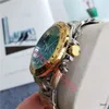 Green Mens Luxury Watch 42mm Altın Kuvars Zamanlayıcı İşlev Tasarımcısı İzle Montre De Luxe Erkekler İçin Saatler Caijiamin Dhgate Yüksek Kaliteli Kol saatleri 007 Gündüz Daytonas