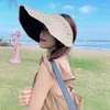 Wide Brim Hats Women Sun Empty Top Summer Plaid Visors Cap Gorros Ladies Outdoor Large Beach UV Protect Feminino Caps