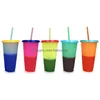 Tasses En Plastique Tasse Magique Température Changement De Couleur Tasse Eau Froide Changement De Bouteilles De Café Avec Sts Set 24Oz Drop Delivery Home Garden Dhnqc