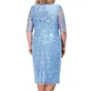 Plus Size Dresses Plus Size Women Summer Autumn Dress Elegant Lace Dress Female Blue Evening Party Dresses Big Size Curvy Cocktail Vestido Designer Dress 656