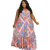 Vestidos de tamanho grande vestido feminino de verão impressão floral bhemian maxi vestidos sem mangas senhoras casuais vestidos de tamanho grande 230520