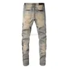 Men's Jeans Designer Clothing Amires Denim Pants Amies Street Camouflage Bone with Leather Knife Cut Holes Washed Into Old Me0GZY