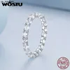 Band Rings Wostu 925 Sterling Silver Full Stone Wedding Rings Diamond Cut Shiny AAA Zircon Ring For Women Luxury Fine Jewelry Bridal Gift J230522