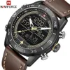 Naviforce varumärke Mens Fashion Sport Watches Men Quartz Analog Digital Clock Leather Army Military Watch Relogio Masculino196o