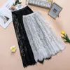 Skirts Sexy Lace Womens Spring Summer A-Line High Waist Mesh Mid-Length All-Match Bottoming Long White Black Skirt Women C8027