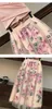 Two Piece Dres Flower Pring Mesh kjol och bomull Oregelbunden t -shirt Casual 2 Set Bowknot Pink Crop Tops Floral Mid Clf Kjol Set 230522