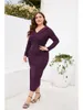 Robes grande taille Chic et élégante femme robe 2023 printemps col en V à manches longues mince moulante haute fendue Sexy fête