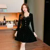 Casual Dresses Pieces Fall 2023 High-end Pleuche Long-sleeved Hepburn Atmosphere Quality And The Little Black Dress