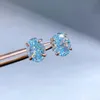Stud Wong Rain 925 Sterling Silver Crushed Ice Cut Aquamarine High Carbon Diamonds Gemstone Ear Studs Earring Wedding Fine Jewelry