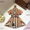 quality burberyity luxury Designer kids dress Summer Cross stripe Skirt design Girl Dress lapel Size 100-160 product CM high B9AD