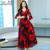 Robes jaunes mousseline de mousseline décontractée d'été femme longue robe de soirée chic robes de soirée pour fête vintage maxi floral rouge plage élégante 2022 vestidos